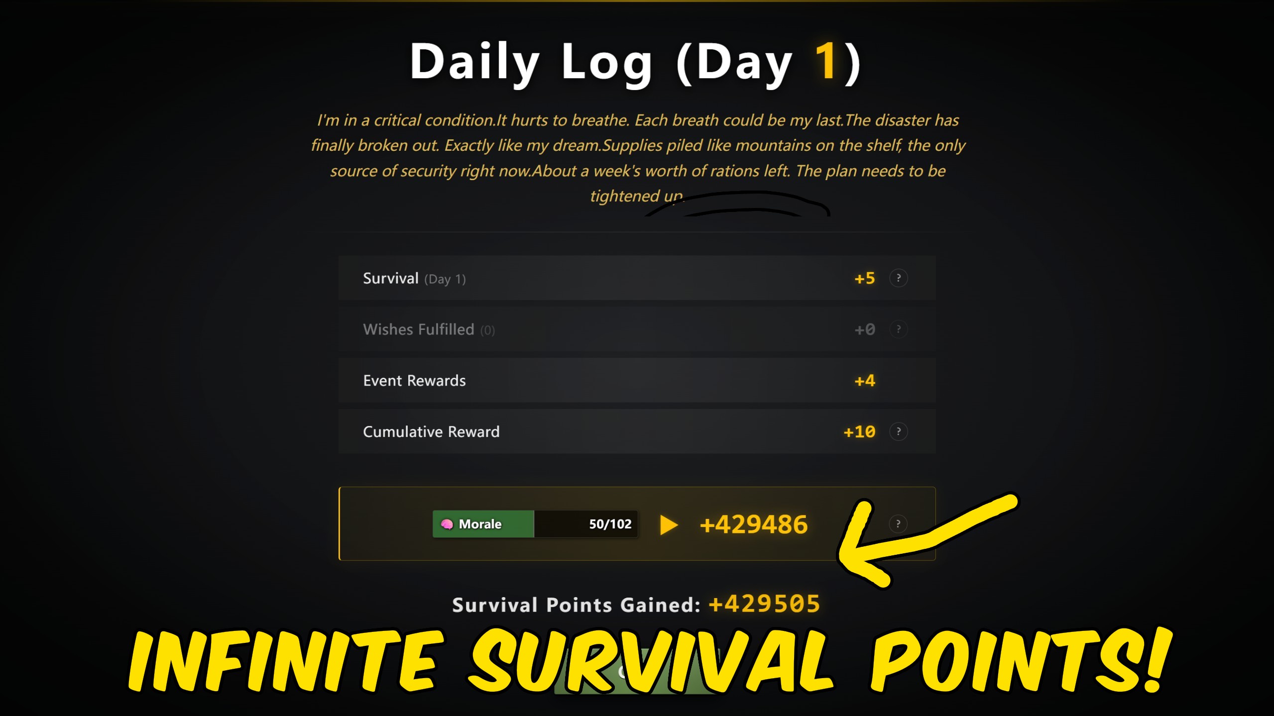 Survival Log — Give Survival Points